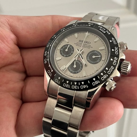 Seiko mod silver Daytona VK63 meca-quartz chronograph watch - Picture 2 of 3
